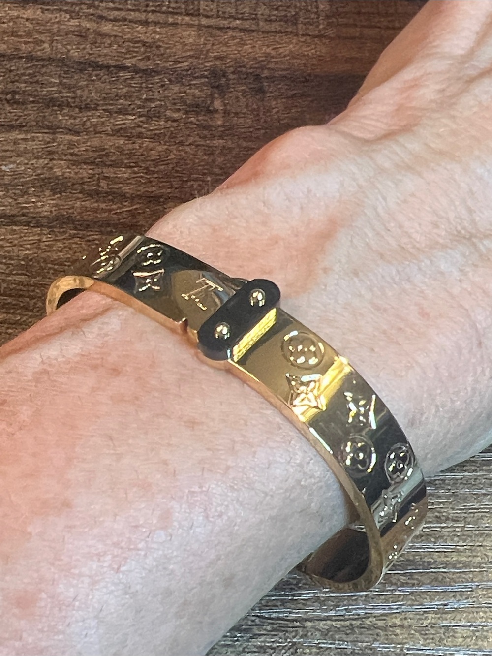 Gold Logo-Embossed Bangle Bracelet